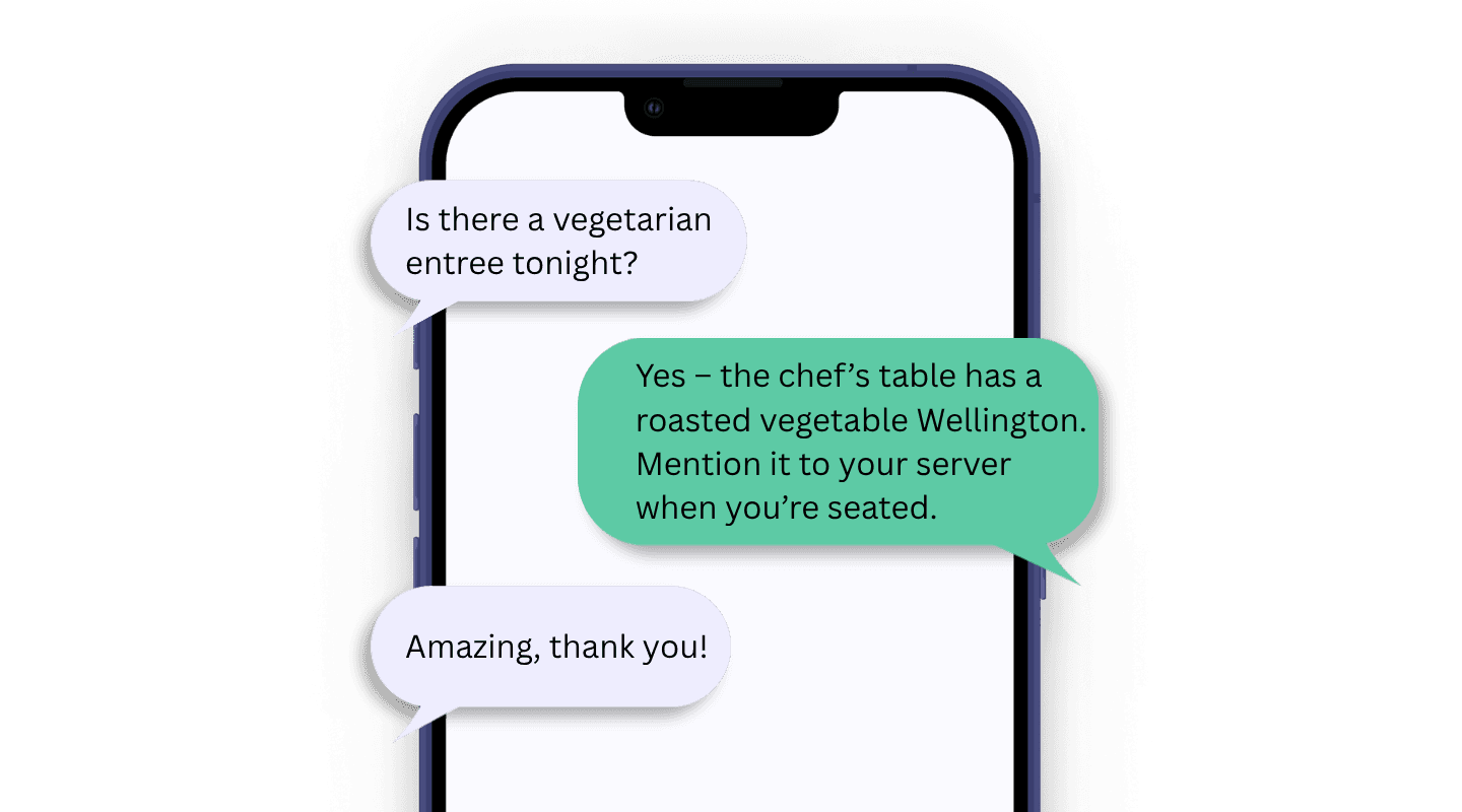 Text conversation: Is there a vegetarian option?